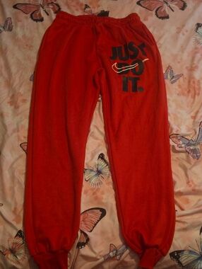 Nike  Red Sweatpants with Black 'Just Do It' Graphic